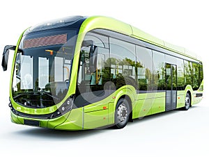 Green modern city bus isolated on background.