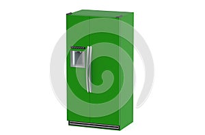 Green modern fridge with side-by-side door system