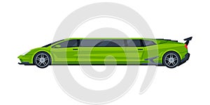 Green Modern Limousine Car, Elegant Premium Luxurious Limo Vehicle, Side View Flat Vector Illustration
