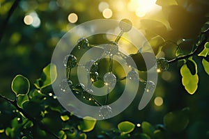 Green Molecular Structure in Sunlight, Green molecular structure illuminated by sunlight