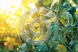 Green Molecular Structure in Sunlight, Green molecular structure illuminated by sunlight