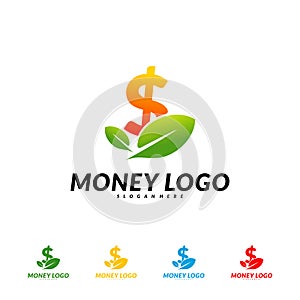 Green money logo Design Concept Vector. Coin With Leaf logo Template