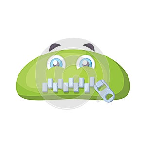 Green monster emoji with zipped mouth vector illustration on a