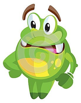 Green monster with funny face expression. Cartoon character