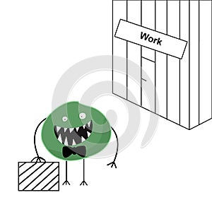 Green monster goes to work series of illustrations