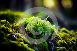 green moss close-up with a blurred background 3d illustration. Generative AI