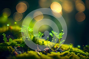 green moss close-up with a blurred background 3d illustration. Generative AI