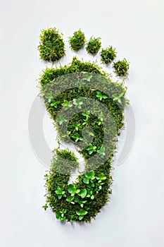 Green Moss Footprints on White Background