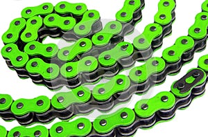 Green motorcycle chain on a white background