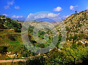 Green mountain with blue sky in Jordan