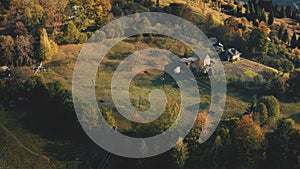 Green mountain forest at ridge aerial. Nobody nature landscape. Mount ranges with pine trees