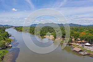 Green Mountain hill with lake or river. Nature landscape background in Phetchabun, Thailand