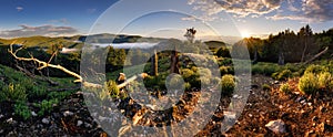 Green mountain landscape with sun  - panorama, Slovakia