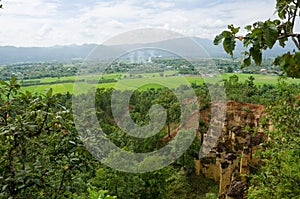 Green mountain and sandstone cliffs in Thailand,Forest