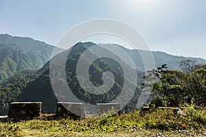 Green mountain with shade of sunlight from sideway of the road in Sikkim, India