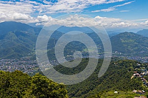 Green Mountainous Landscape of Hemjakot seen from Sarangkot in Pokhara City of Nepal