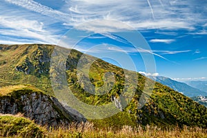 Green mountains and blue sky. The Caucasus reserve