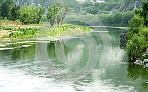 Green mountains and green waters in the mountains in summer