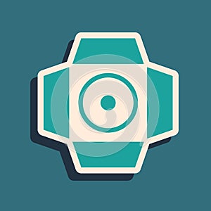 Green Movie spotlight icon isolated on green background. Light Effect. Scene, Studio, Show. Long shadow style. Vector