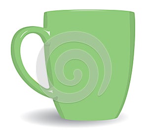 Green mug on white.