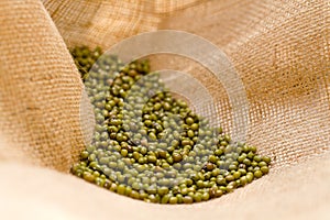 Green mung bean in sack bag