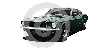 Green muscle car in vector.