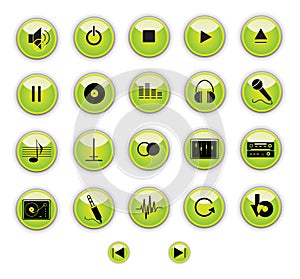 Green music control buttons