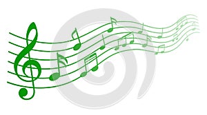 Green music notes background, musical notes - vector