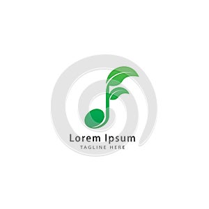 Green musical note with leaf vector illustration. Seed Sprout, Growth, Growing, Harmony, music and nature logo concept. Company