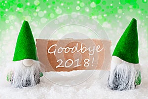 Green Natural Gnomes With Card, Text Goodbye 2018