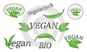 Green natural vegan symbols isolated