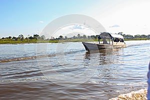 Green nature of amazon river from the boat sie of view in Leticia, Colombia