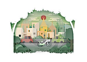 Green nature eco friendly city and urban landscape abstract back