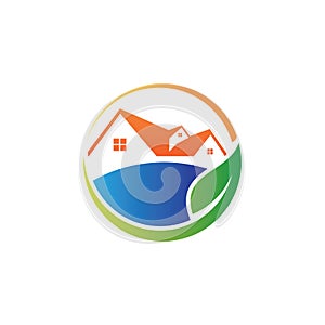 green nature friendly house home real estate property sale market vector logo design