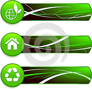 Green Nature Icons on Internet Buttons with Banners