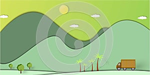 Green nature landscape scenery background paper art style.