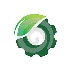 Green nature leaf gear industries technology logo design