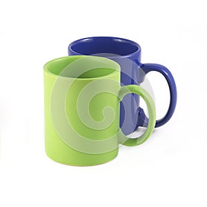 Green and Navy blue empty cups isolated