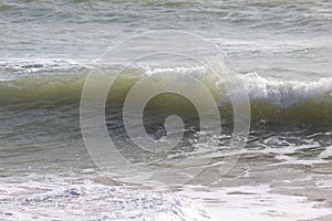 Green and nearly transparent little wave about to crash down