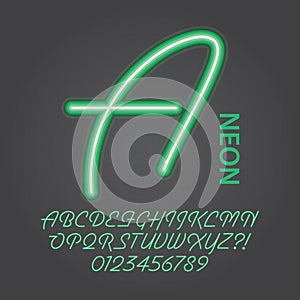 Green Neon Alphabet and Numbers Vector