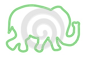 Green neon force of walking elephant on a white background