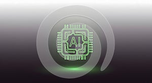 Green Neon Glowing Microchip Icon Representing Artificial Intelligence and Digital Computing Concepts