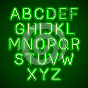 Green neon light glowing font