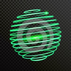 Green neon light spiral sphere vector trace trail