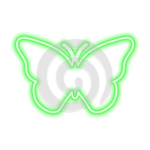 Green neon sign of butterfly isolated on white.