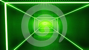 Green neon tunnel Fantastic 3d style Futuristic cyberspace