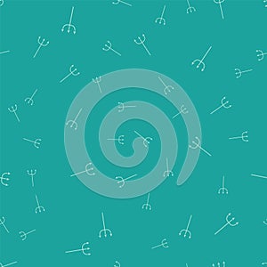 Green Neptune Trident icon isolated seamless pattern on green background. Vector