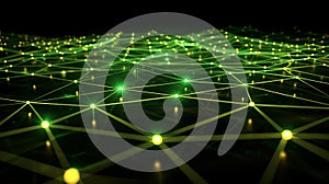 Green Network Connection Grid Abstract Background, Data Nodes And Digital Communication Lines