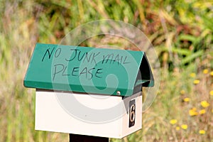 Green no junk mail mailbox