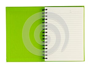 Green notebook open